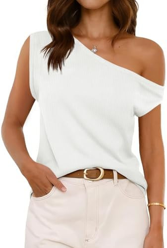 Cicy Bell Womens Off One Shoulder Tops Summer Ribbed Knit Tank Tops Trendy Casual Loose Fit Sleev... | Amazon (US)