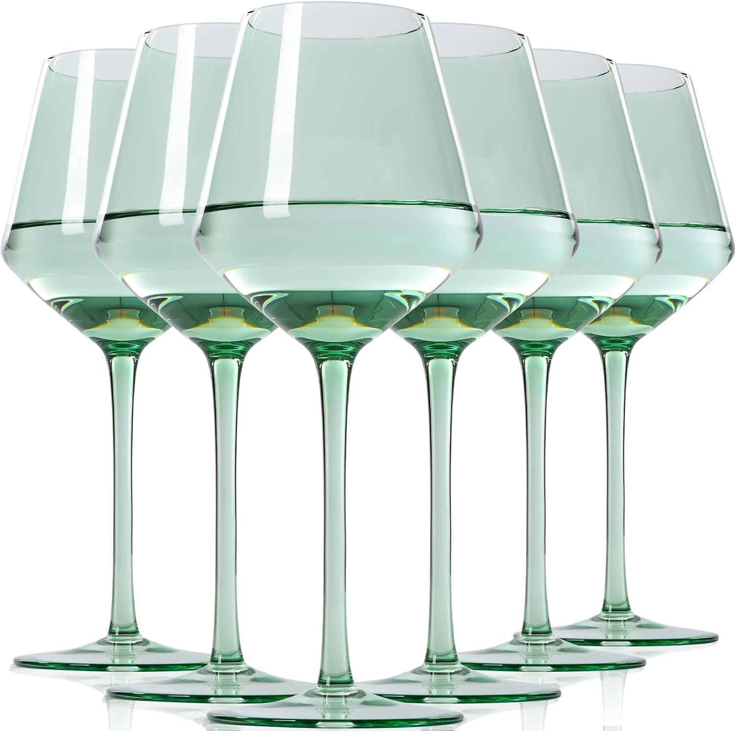 Green Wine Glasses Set of 6-15oz Stemmed Multicolor Wine Glasses, Hand Blown Crystal Wine Glasses for Red/White Wine, Unique Colored Glassware Gift Set for Wedding, Wine Lovers Gifts | Amazon (US)