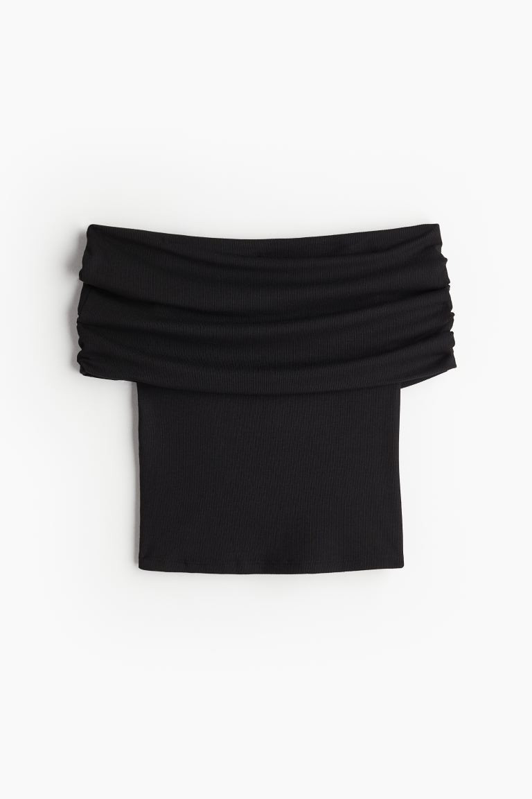 Top off-the-shoulder de canalé - Manga corta - Largo normal - Negro - MUJER | H&M ES | H&M (FR, IT, ES, PT, BE)