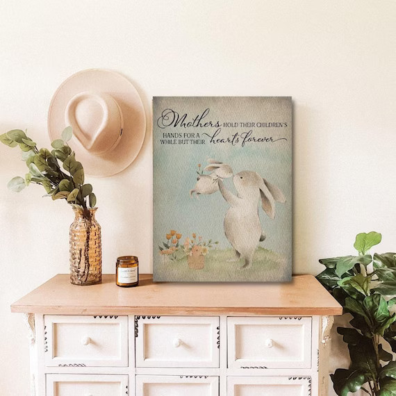 Mama And Baby Bunny Sign, Mothers Hold Their Childrens Hands, Mothers Day Gift, Vintage Nursery D... | Etsy (US)