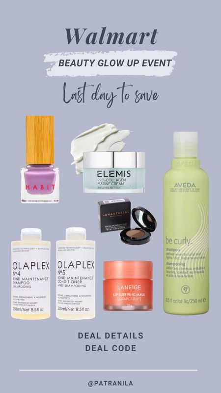 Last day to save in the #Walmart Beauty Glow Up Event! Stock up on Laneige Lip Sleeping Mask, Olaplex Shampoo and Conditioner, Aveda Be Curly shampoo 

#LTKBeautySale #LTKunder50 #LTKsalealert