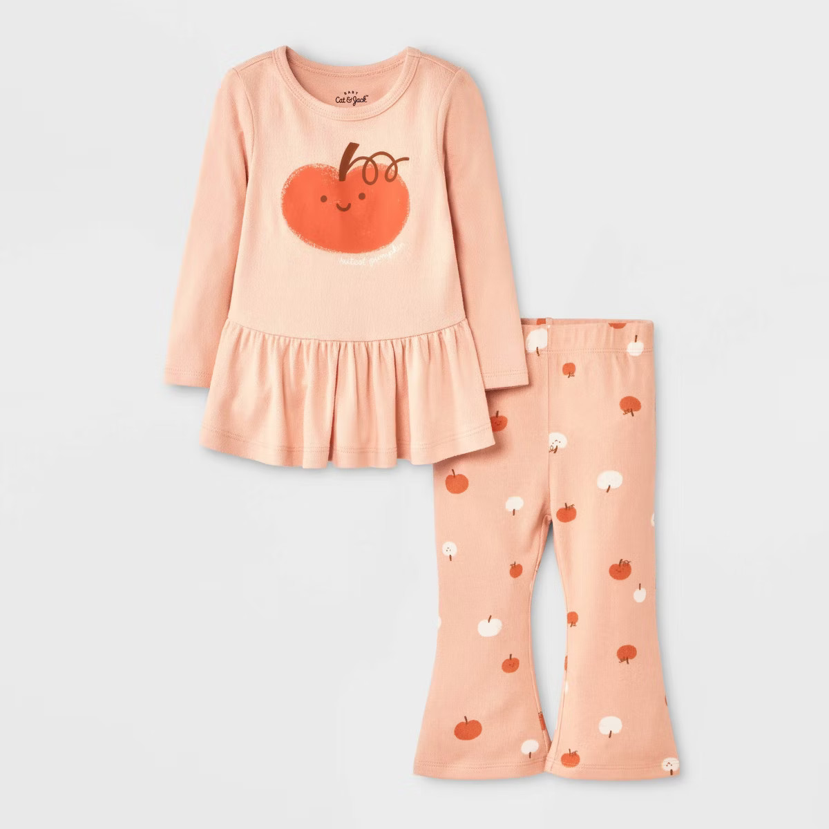 Baby Girls' 2pc Halloween Pumpkin Peplum Flared Leggings Set - Cat & Jack™ Peach Orange | Target