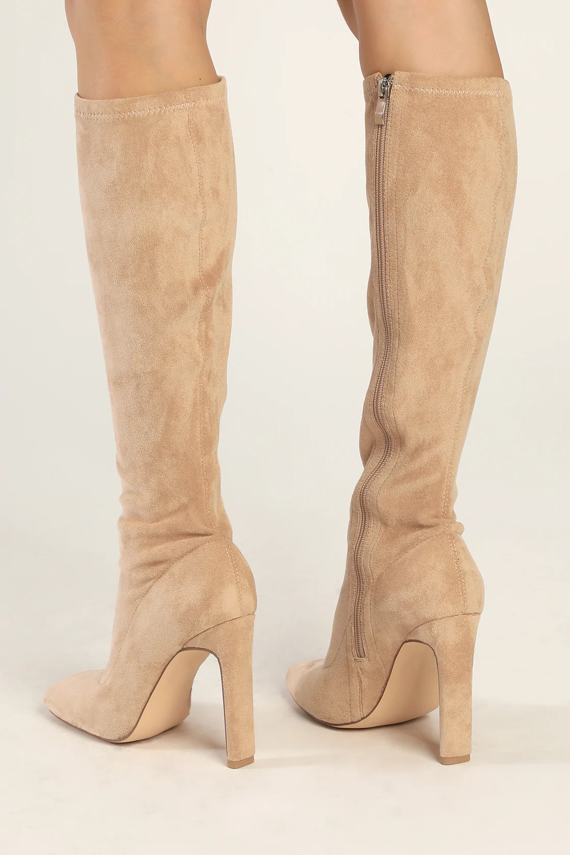 Loriah Light Nude Suede Square Toe Knee High Boots | Lulus (US)