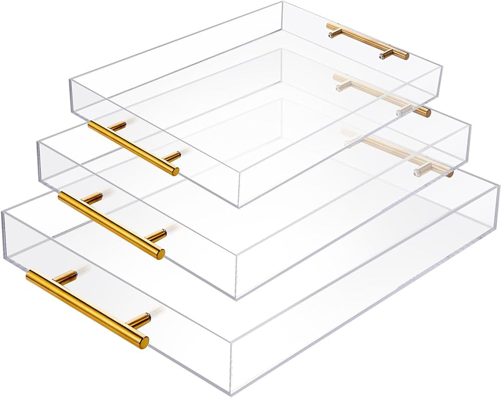 Vevitts 3 Pack Clear Sturdy Acrylic Serving Tray with Handles Decorative Trays Countertop Organiz... | Amazon (CA)