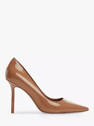 Mango Regina Patent Pointed High Heel Court Shoes , Medium Brown | John Lewis (UK)
