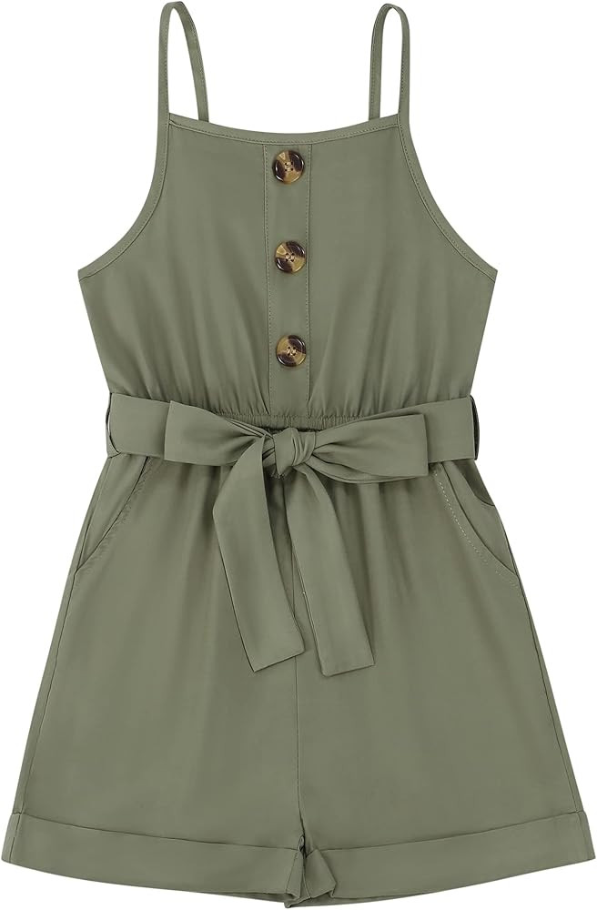 Girls Sleeveless Halter Romper Jumpsuit with Side Pockets | Amazon (US)