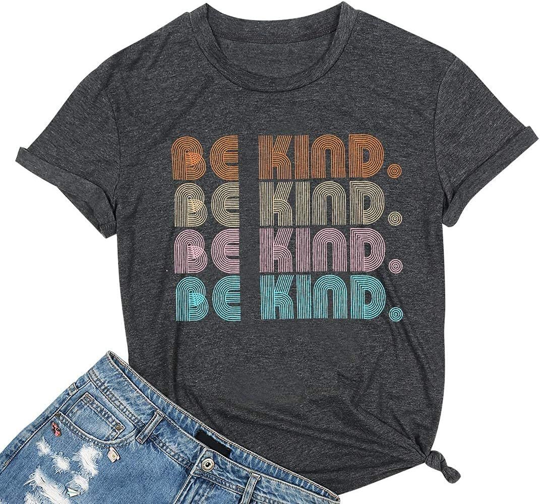Be Kind T Shirt Women Letter Print Short Sleeve Shirt Casual Graphic Summer Tops Tees | Amazon (US)
