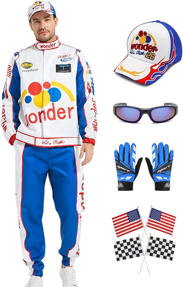 Enhopty Ricky Bobby Costume Talladega Nights Jacket Outfits Race Car Driver Clothing with Hat Fla... | Amazon (US)