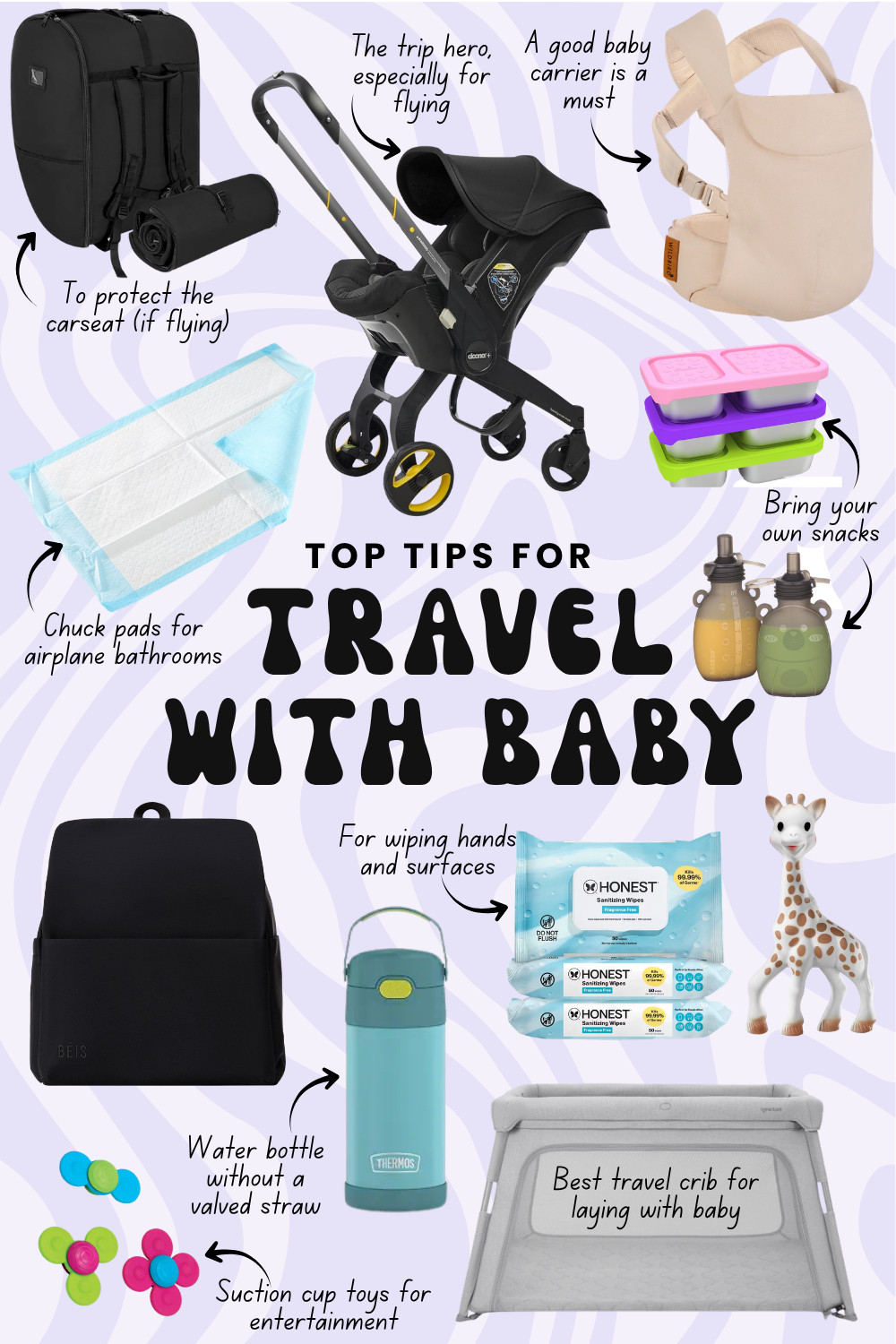 Top faves for traveling with baby! Keeping them clean and entertained (no unnecessary gadgets!)