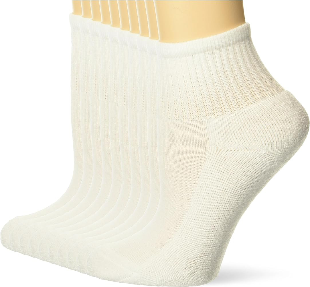 Hanes Girls White Ankle Socks Pack, Cushioned Socks, Uniform Socks For Girls, 10-Pairs | Amazon (US)