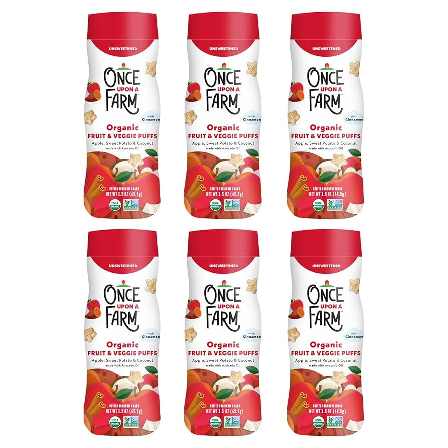 Once Upon A Farm Apple, Sweet Potato & Coconut Puffed Sorghum Snack, Fruit & Veggie Puffs, Non GM... | Amazon (US)