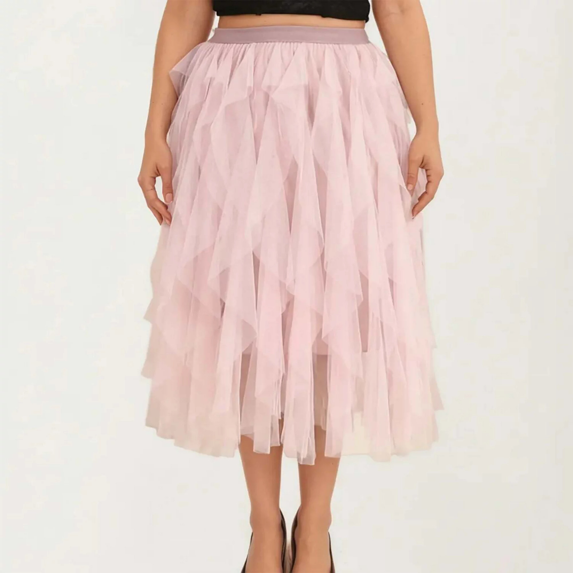 Women's Layered Tulle Midi Skirt with Cascading Ruffle Panels and Soft Flowing Sheer Texture | Kohl's