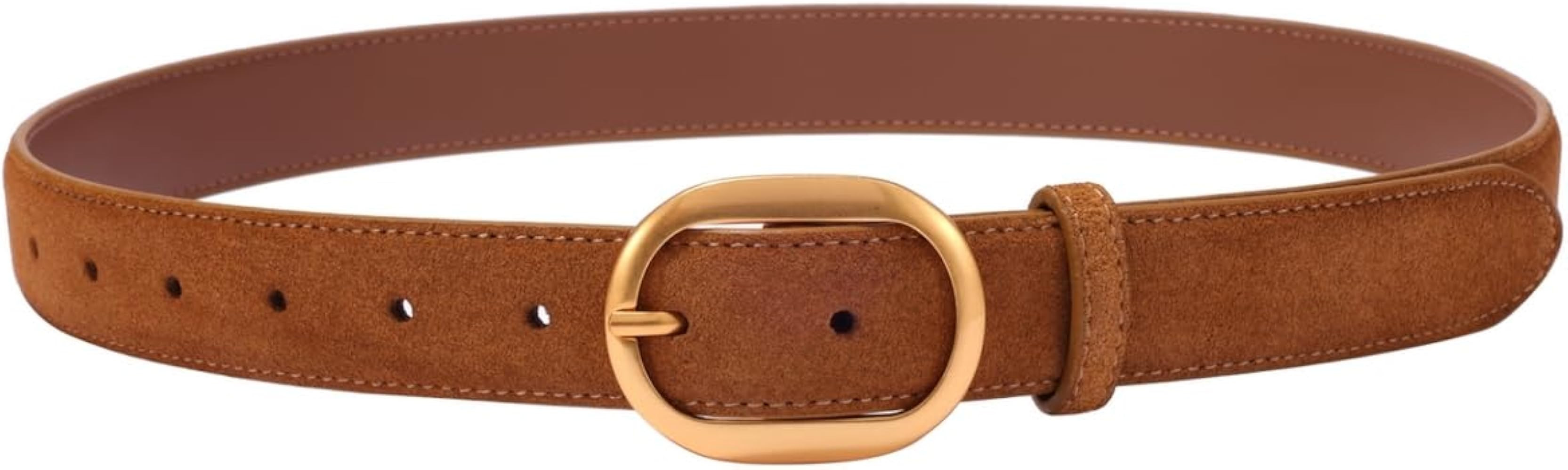 Womens Leather Suede Belt Brown Waist Belt for Casual Dress Jeans Ladies Genuine Leather Gold Buc... | Amazon (US)