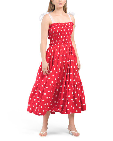 Polka Dot Maxi Dress With Shoulder Ties | TJ Maxx