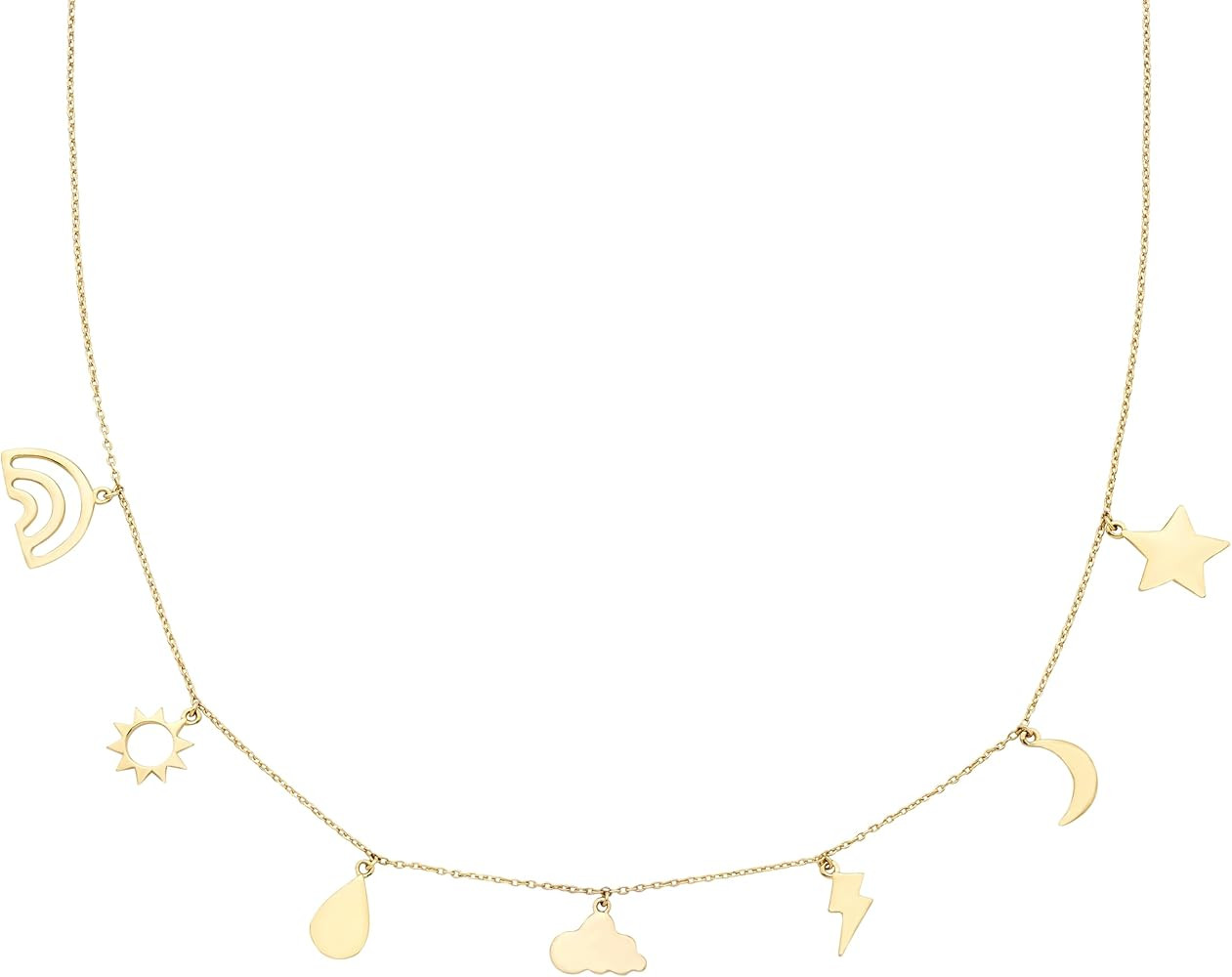 14K Yellow Gold Plated Sterling Silver Mixed Charm Station Necklace with 18" Cable Chain, Closure... | Amazon (US)
