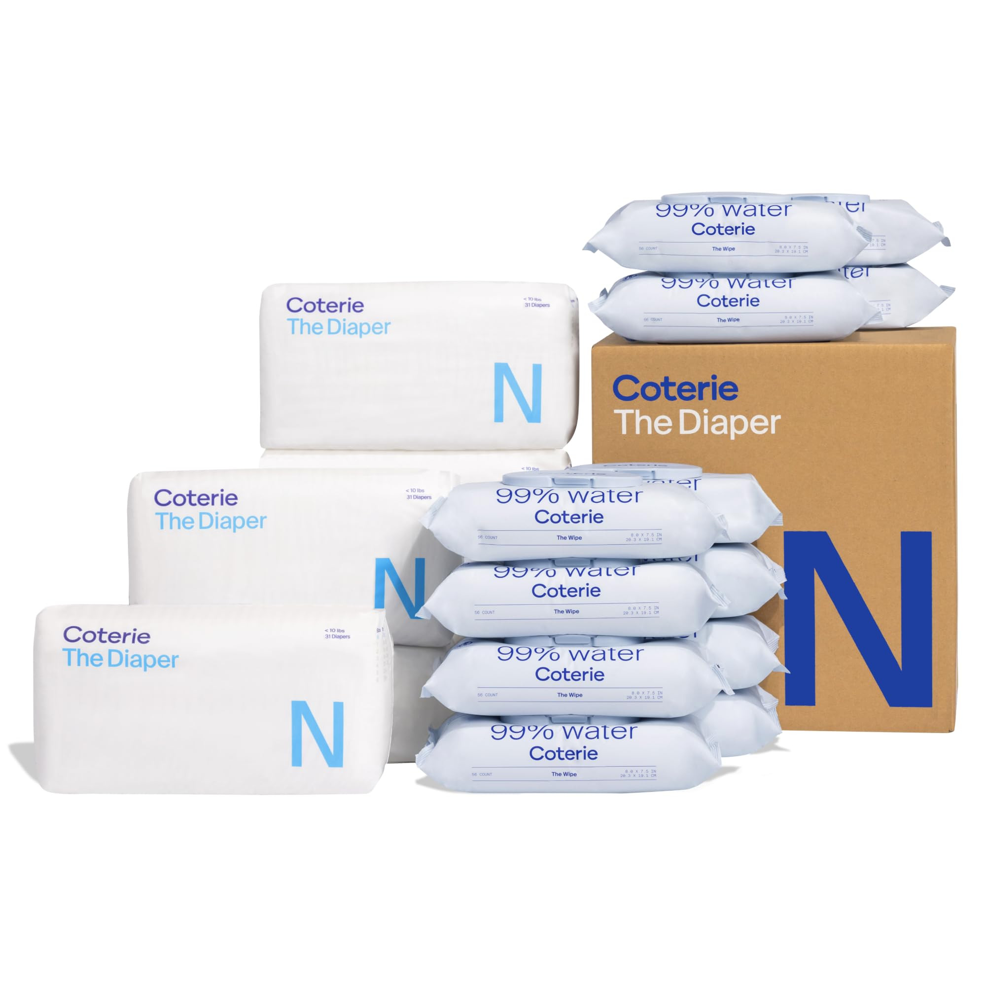 Coterie Baby Wipes + Diapers Kit, Size Newborn Diapers (186 Count) & 12 Pack (672 Count) Baby Wip... | Amazon (US)
