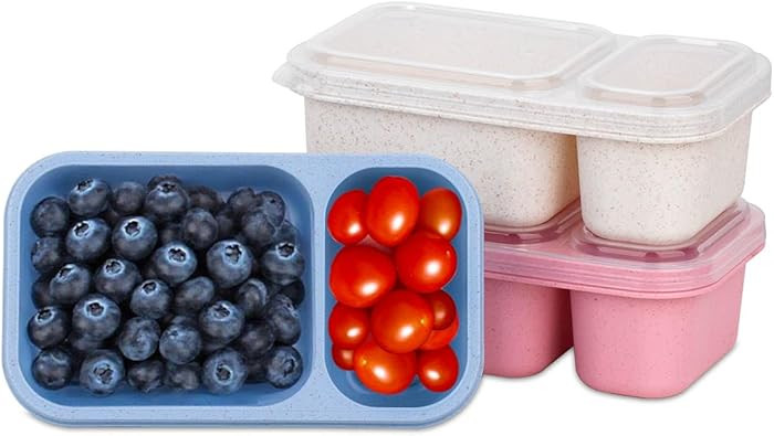 2-Compartment Reusable Snack Containers with Lids, Wheat Straw Reusable Snack Packs for Food Stor... | Amazon (US)