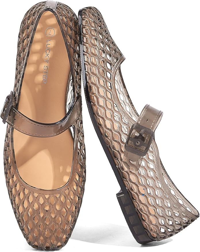 LUCKY STEP Women's Jelly Ballet Flats - Buckle Strap Comfortable Casual Mary Jane Flat - Lightwei... | Amazon (US)