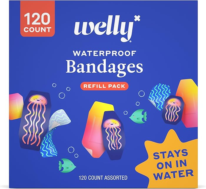 Welly Bandage Waterproof Refill Pack | Adhesive Waterproof Bandages | Assorted Shapes and Pattern... | Amazon (US)