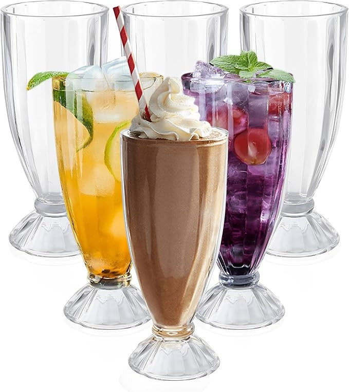 Cheardia 6 Pack Plastic Milkshake Glasses, 15 oz Milkshake Cups Ice Cream Sundae Glasses, Clear O... | Amazon (US)
