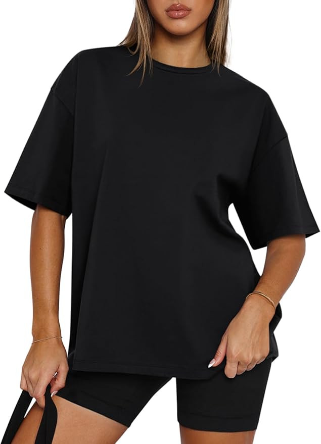 REORIA Womens Oversized Workout T Shirts Summer Crewneck Athletic Plus Size Tops Trendy Clothes 2... | Amazon (US)