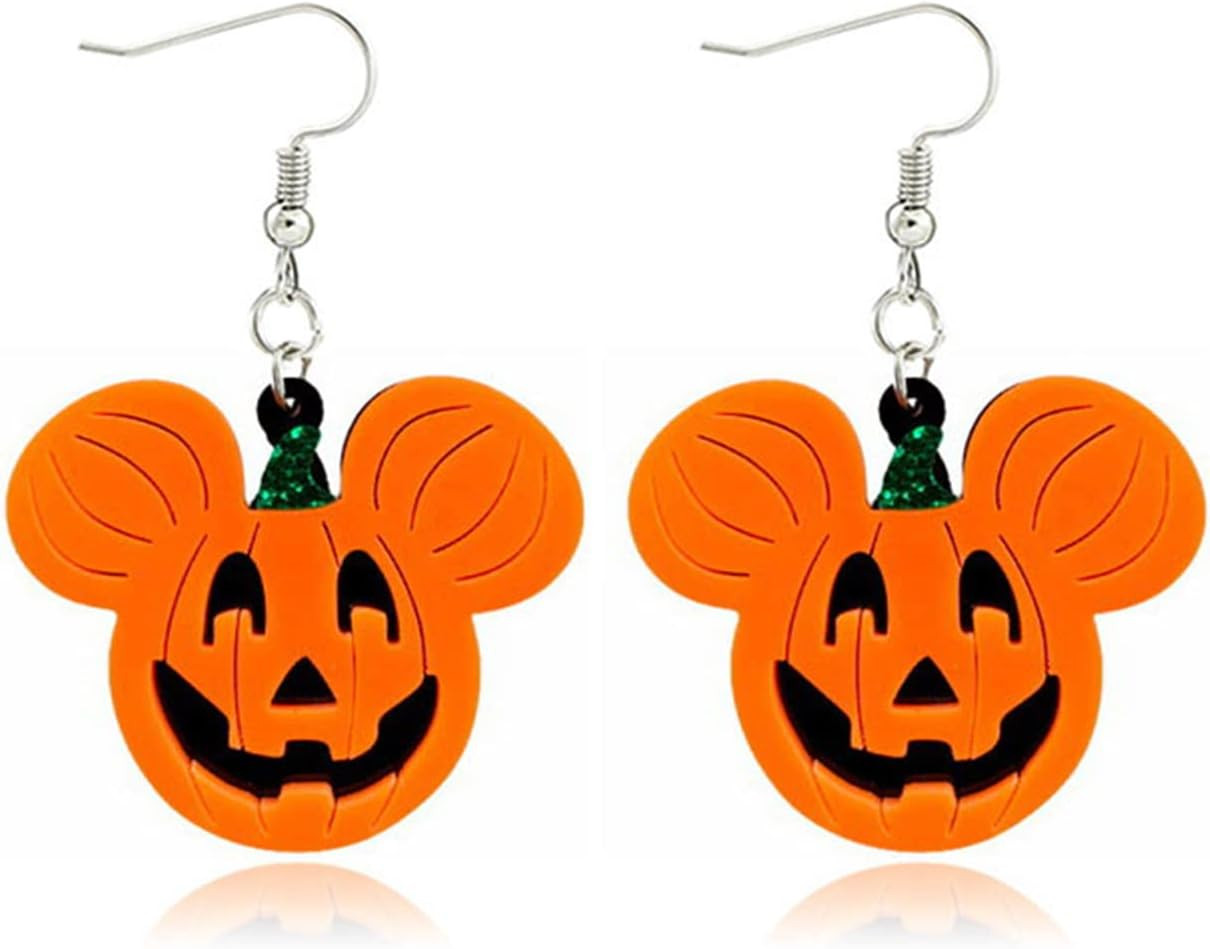 WCRAZYE Halloween Earrings Acrylic Skull Dangle Earrings for Women Pumpkin Earrings Glitter Powder Cartoon Funny Earring Halloween Cosplay Jewelry | Amazon (US)
