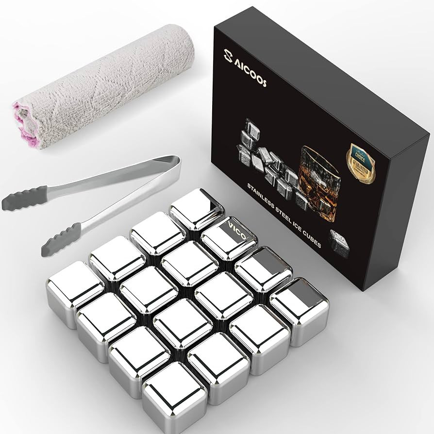 16 Pack Reusable Stainless Steel Ice Cubes for Drinks - Metal Whiskey Stones, High Cooling Techno... | Amazon (US)