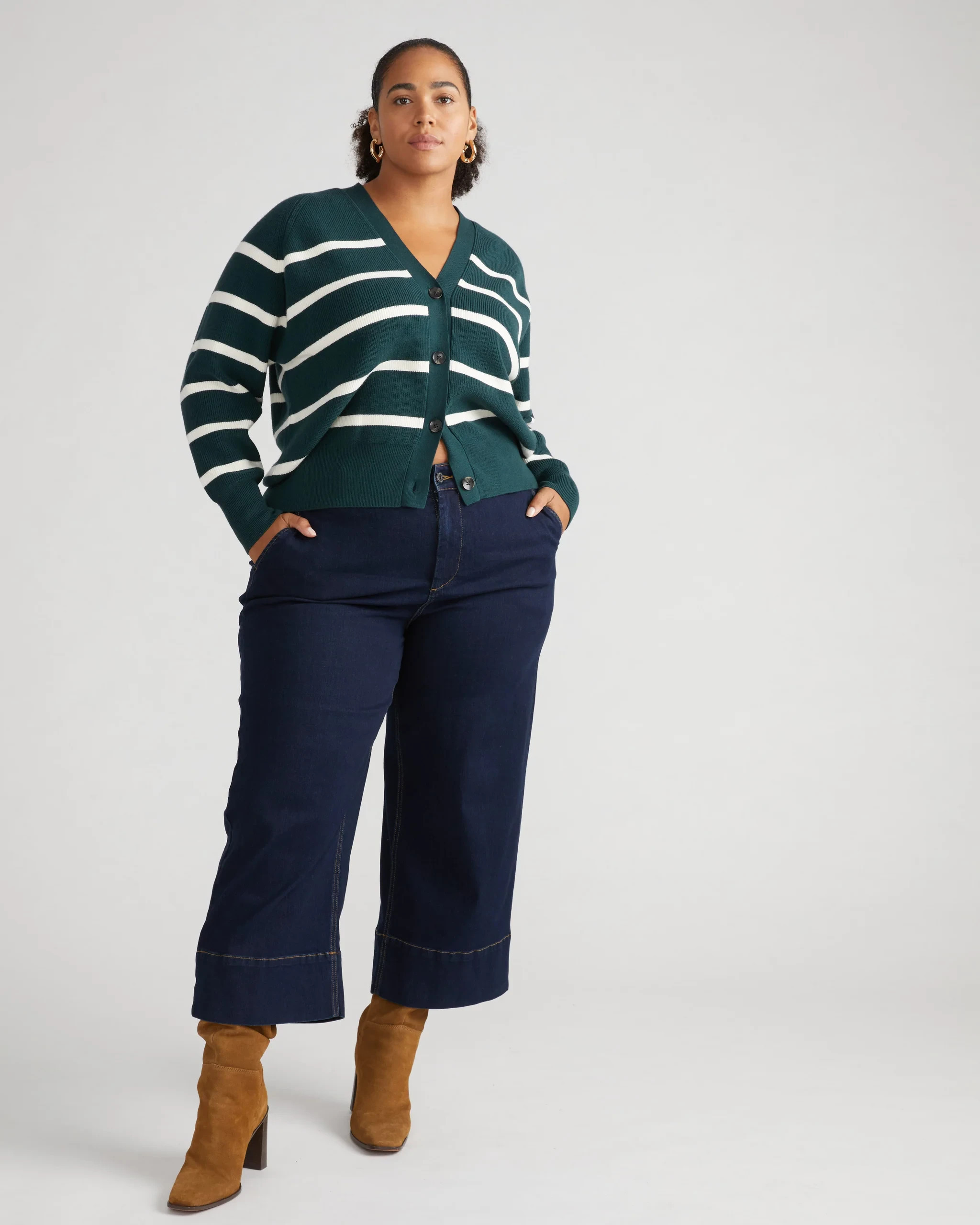 Better-Than-Wool CardiganForest Green/Cream Stripe | Universal Standard