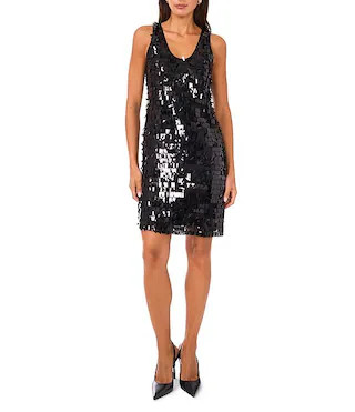 Sequin V-Neck Sleeveless Mini Dress | Dillard's