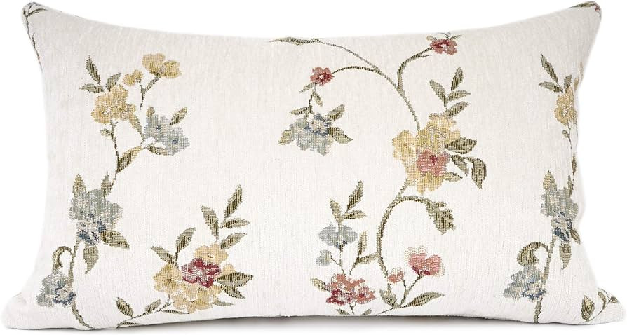 YOUR SMILE Classical Embroidery Jacquard Farmhouse Oblong Rectangle Chenille Beige Floral Pattern... | Amazon (US)