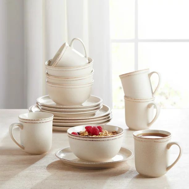 Better Homes & Gardens Classic Cream Stoneware 16-Piece Dinnerware Set - Walmart.com | Walmart (US)