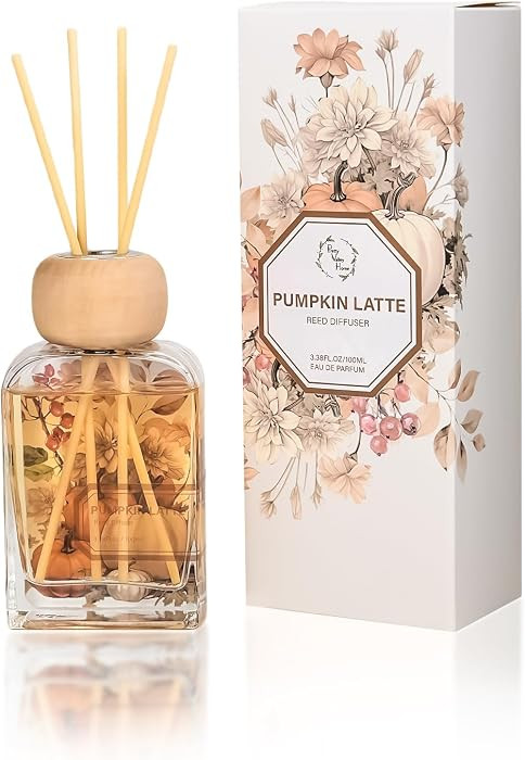 Reed Diffuser for Home, Pumpkin Spice Reed Diffuser Orelune Home Fragrance, 3.4 fl oz Pumpkin Essential Oil Diffuser with Sticks, Fall Diffuser for Bathroom Shelf Decor Halloween Decor(Pumpkin Latte) | Amazon (US)
