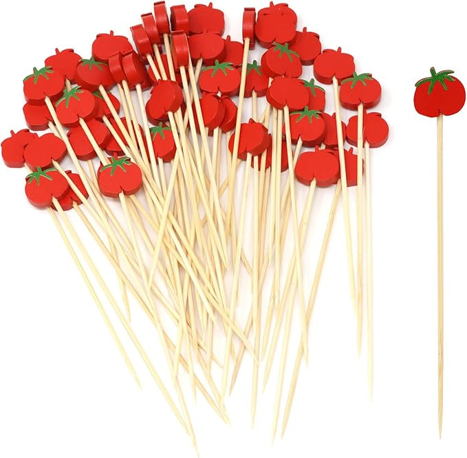 Honbay 100PCS Tomato Bamboo Cocktail Picks Fruit Food Hamburger Toothpicks Cupcake Toppers Sandwi... | Amazon (US)