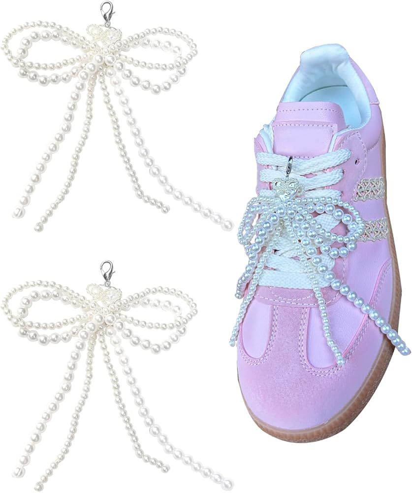 Lopau Pearl Bowknot Shoe Charms for Sneakers Shoelaces Decorations Clips Beaded Chain Buckle for ... | Amazon (US)