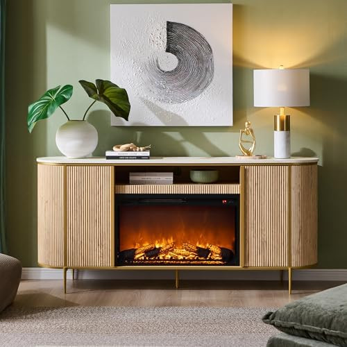 OKD Luxury 70" Fluted Fireplace TV Stand, Modern Chic Entertainment Center for TVs Up to 80 inche... | Amazon (US)