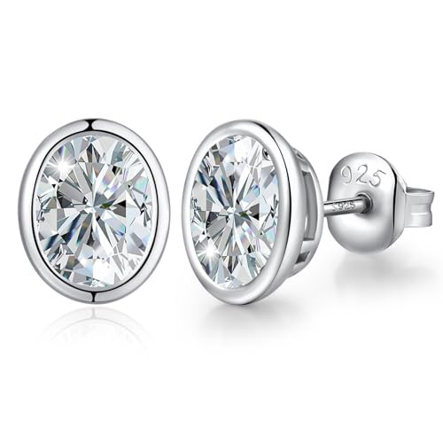 Amazon.com: Oval Stud Earrings Bezel Earring Men 925 Sterling Silver Cubic Zirconia Stud Earring ... | Amazon (US)