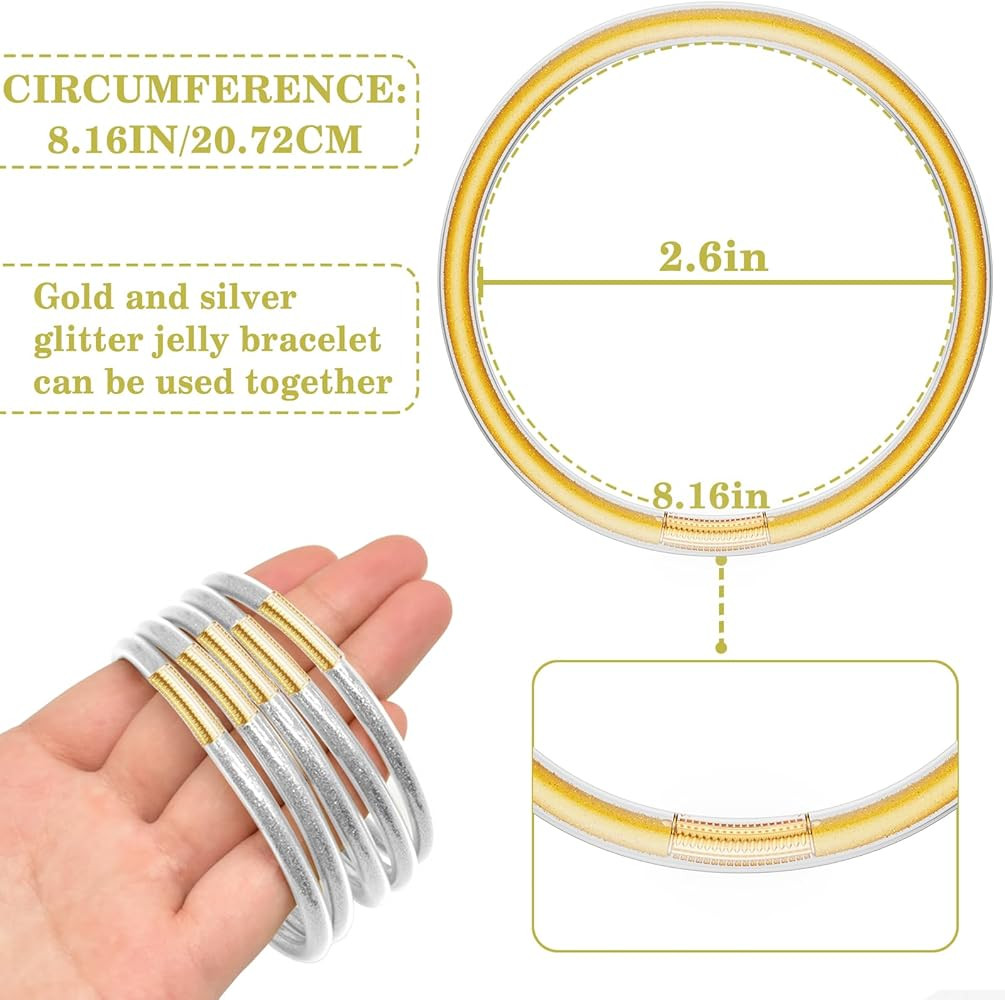 Glitter Jelly Bracelets, Soft Silicone Glitter Filled Jelly Bangles Bracelets Women- Sparkling Fa... | Amazon (US)