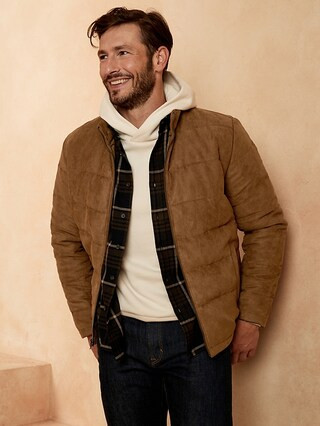 Vegan Suede Puffer Jacket | Banana Republic Factory