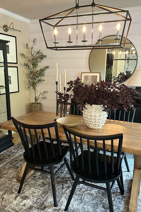 Dining room views. Follow @farmtotablecreations on Instagram for more inspiration. Dining Table. Dining Chairs. Table centerpiece. Floral Stems. Anthro Vase. For reference 6 floral stems showing in vase  

#LTKhome #LTKunder50 #LTKFind