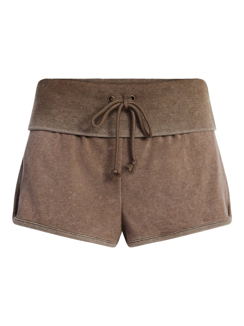No Boundaries Jersey Ribbed Waistband Foldover Shorts, 1.5'' Inseam, Women's XXS-XXL | Walmart (US)