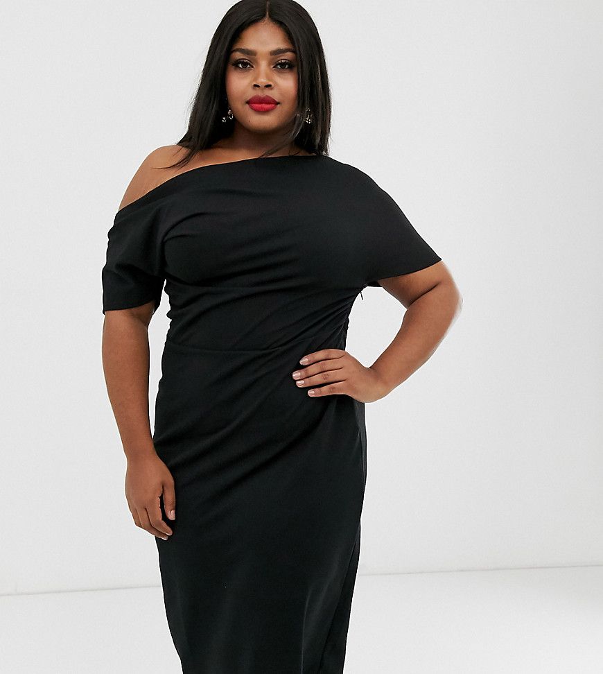 ASOS DESIGN Curve pleated shoulder pencil dress - Black | ASOS US