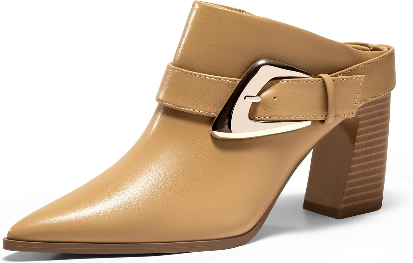 Coutgo Womens Mules Boots Chunky Stacked Heel Pointed Toe Booties Slip On Dress Boot Shoes with B... | Amazon (US)