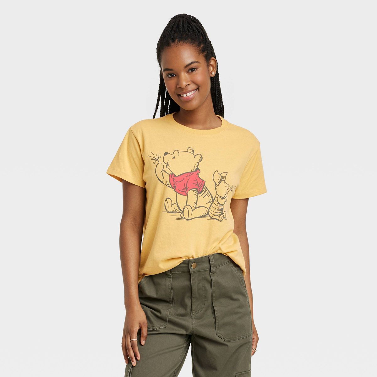 Women's Winnie-The-Pooh and Piglet Graphic T-Shirt- Yellow | Target