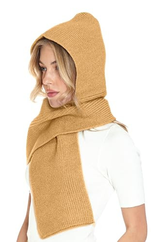 BASICO 5 Colors Knitted Hooded Scarf for Women Men Winter Balaclava - Cream White, Caramel, Light Grey, Heather Greay, Black (Caramel) | Amazon (US)