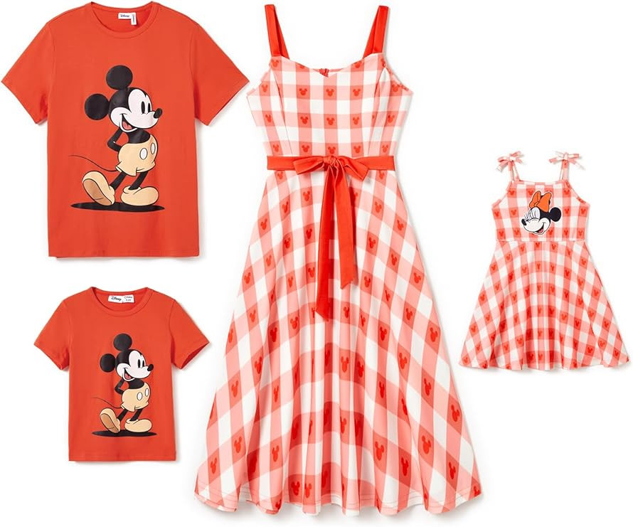 Disney Mickey and Friends Family Vacation Matching Cami Ruffled Dresses and Striped T-Shirts Sets | Amazon (US)