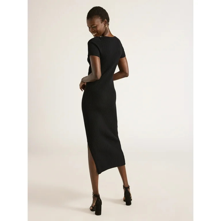 Scoop Women's V-Neck Bodycon Ribbed Sweater Dress, Midweight, Sizes XS-XXL | Walmart (US)