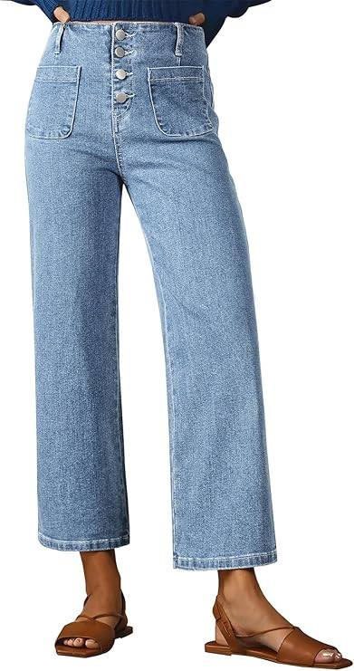 Sidefeel Women's Wide Leg Jeans High Waisted Zimbaplatinum Stretchy Straight Leg Jeans Buttoned L... | Amazon (US)
