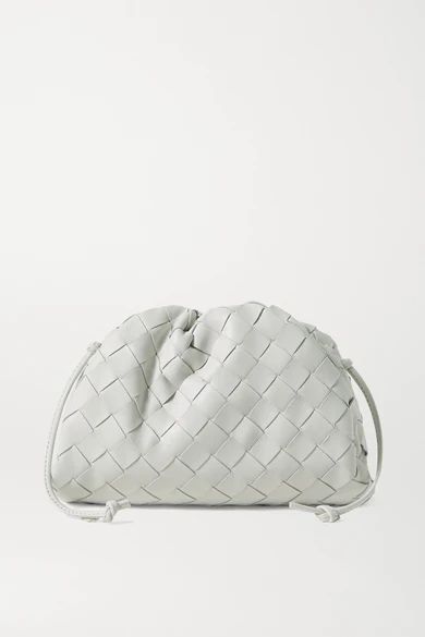 Bottega Veneta - The Pouch Mini Gathered Intrecciato Leather Clutch - White | NET-A-PORTER (US)
