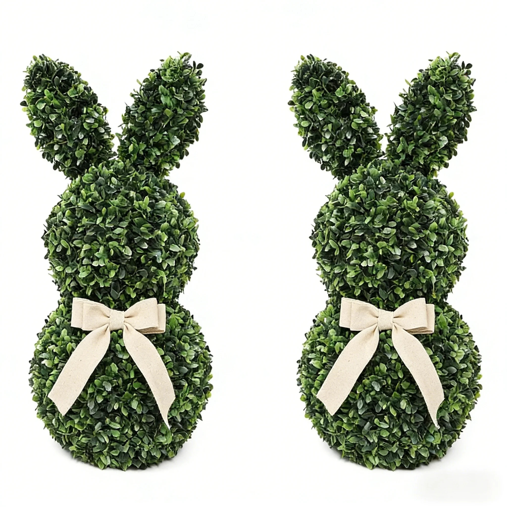 JEWLALO 2PCS Easter Bunny Topiary Decoration, 12" No-Maintenance Faux Boxwood Rabbit Figure with ... | Walmart (US)