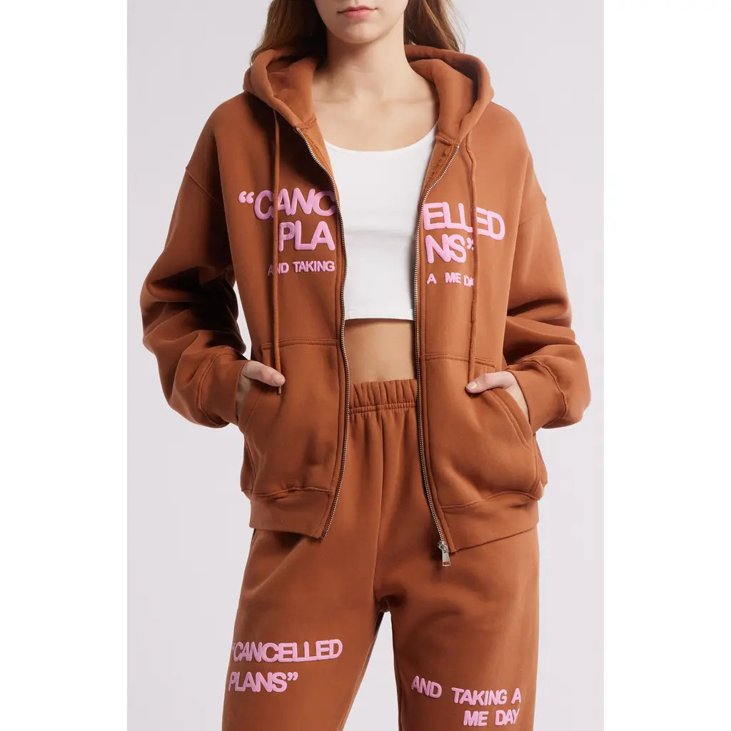 THE MAYFAIR GROUP Me Day Fleece Graphic Zip Hoodie in Brown at Nordstrom, Size Medium | Nordstrom